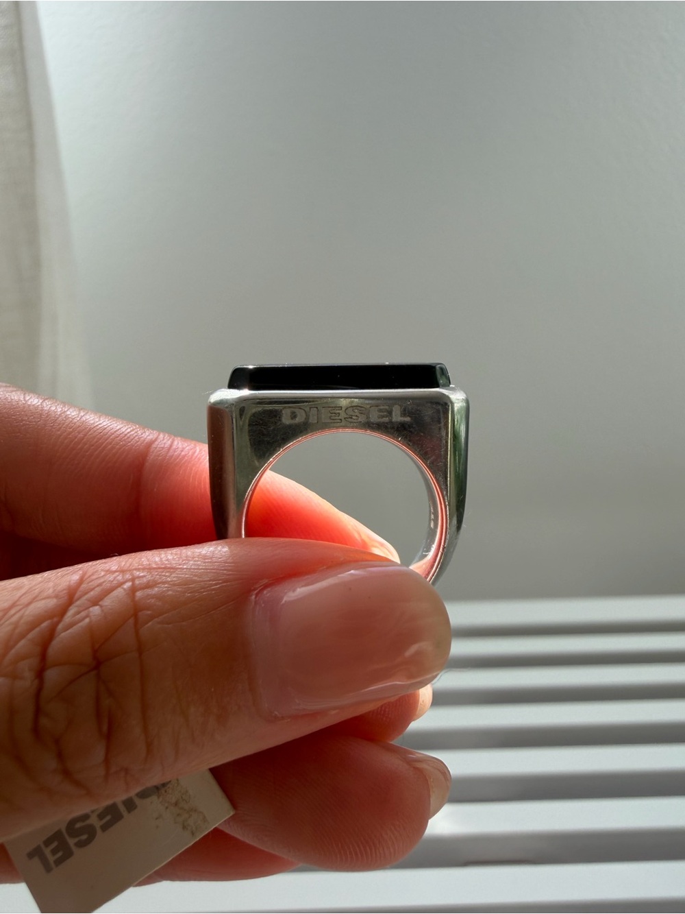 Diesel NWT Unisex Silver Steel Ring with Black Stone Top